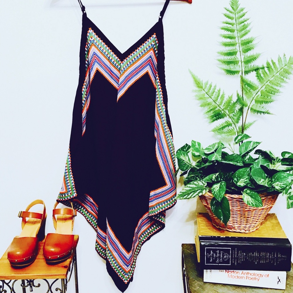 Lily White Black Asymmetrical Dress with Multicolor Accents
